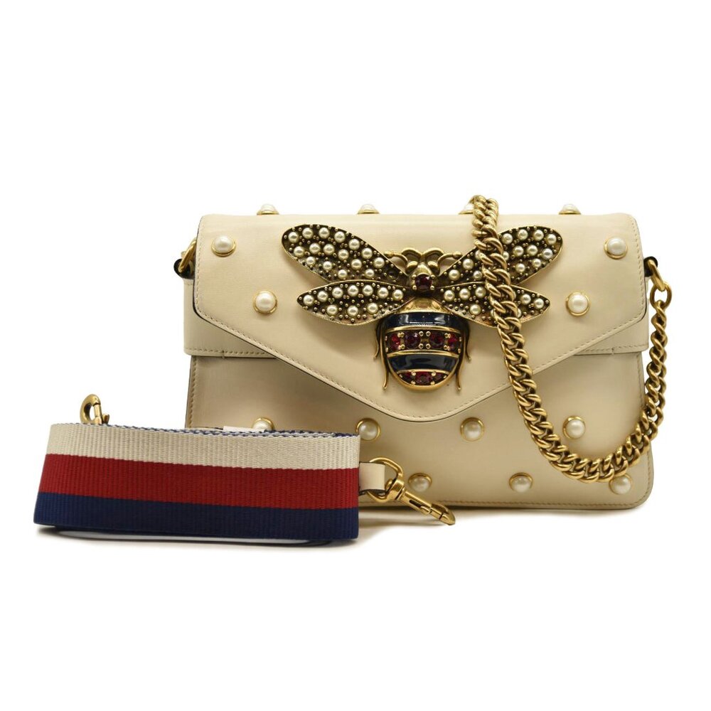 AUTHENTIC Gucci Cream Shoulder Bag with Gold Accents.